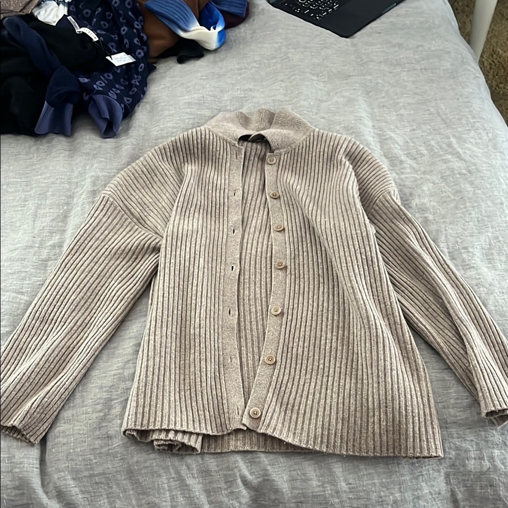 Reformation Cream Ribbed Knit Cardigan Sweater